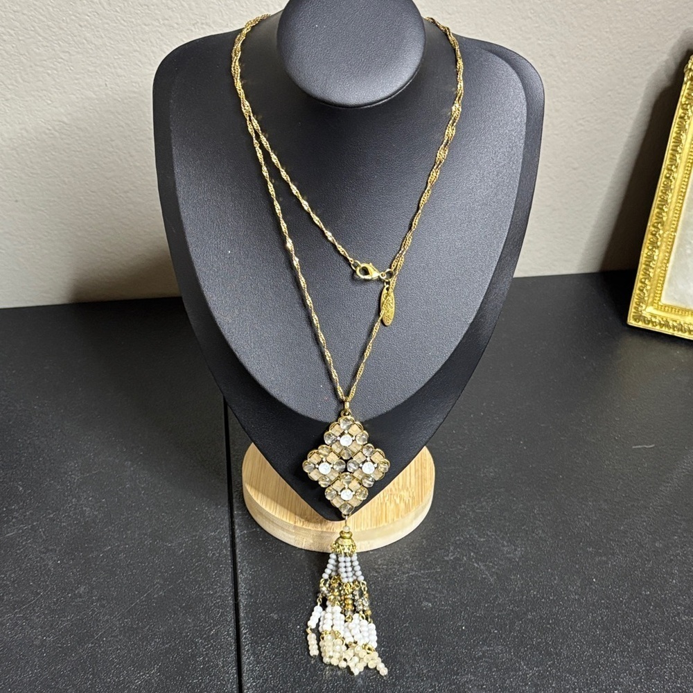 Baublebar Gold Tone Rhinestone Tassel Long Necklace